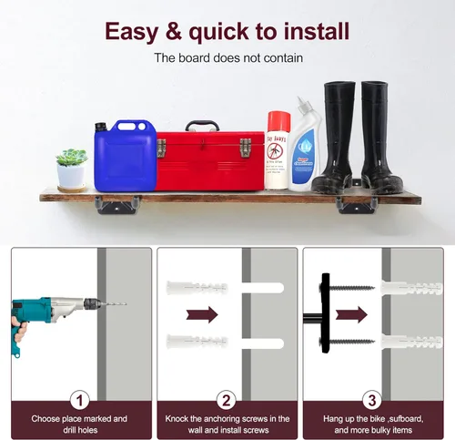 Miniatura 9 de Sinoer Ganchos de garaje dobles resistentes de 12.44 pulgadas para montaje en pared, organizador de herramientas para escaleras, bicicletas