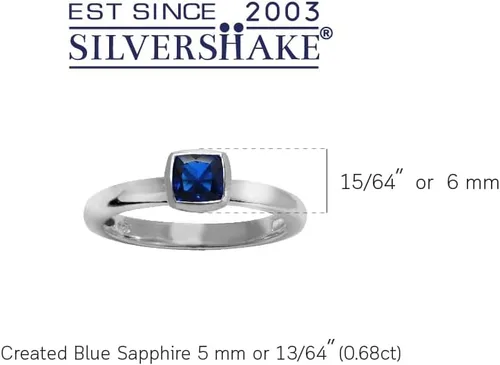 Miniatura 2 de Silvershake Juego de bisel apilable de plata de ley 925 con piedra natal con forma de cojín de 0.197 in, chapado en oro blanco o amarillo