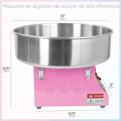 Miniatura 9 de Máquina eléctrica de algodón de azúcar rosa VIVO de 1030W, fabricante comercial de algodón de azúcar, tazón de acero inoxidable de 20 pulgadas