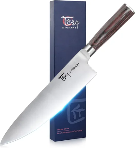 SYOKAMI Cuchillo de chef japonés, cuchillo de cocina profesional ultra afilado de 8 pulgadas, cuchillo de corte de acero inoxidable de alto carbono