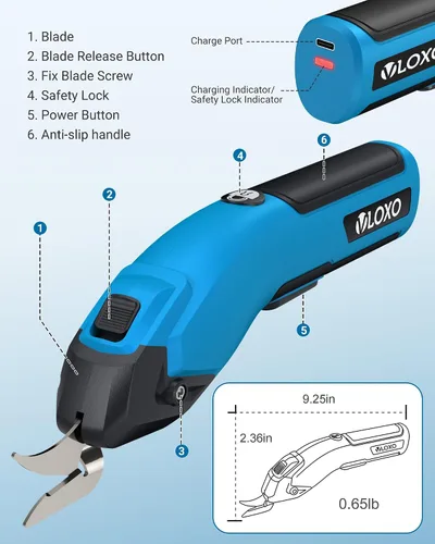 Miniatura 6 de VLOXO Cortador de cartón inalámbrico, tijeras eléctricas recargables de 4 V, súper tijeras con 3 cuchillas diferentes y bloqueo de seguridad
