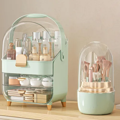 Miniatura 14 de Organizador de maquillaje para encimera, soporte para cuidado de la piel, organizador de mostrador de baño, caja de almacenamiento, vitrinas