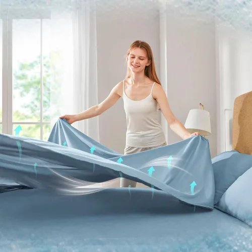 Miniatura 6 de Comfort Spaces - Juego de sábanas King de 4 piezas Coolmax refrescantes, sábanas de Coolmax que absorben la humedad, juego de sábanas suaves y Azul