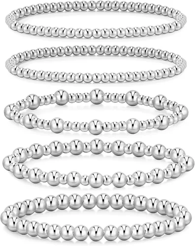 Miniatura 8 de adoyi - Pulseras de oro para mujer, impermeables, con cuentas de bolas chapadas en oro de 14K, pulseras ajustables apilables para regalos