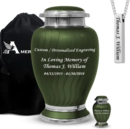 Miniatura 19 de Juego de 6 urnas funerarias decorativas negras y doradas personalizadas/grabadas para cenizas humanas, hombres y mujeres, con 1 urna grande