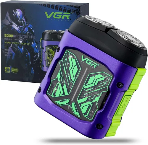 Miniatura 9 de VGR Mini afeitadora eléctrica 344 – Navaja giratoria recargable por USB de doble anillo, afeitadora facial portátil IPX6 húmeda y seca para hombres