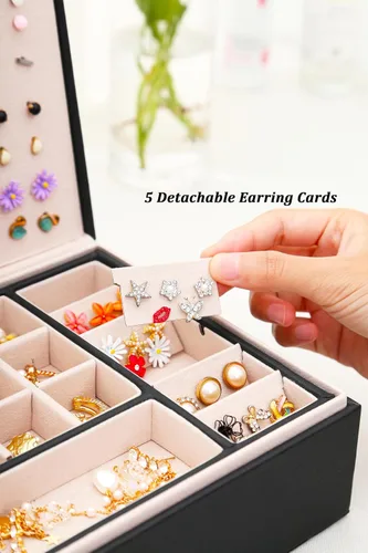 Miniatura 200 de Joyero de pendientes para mujeres y niñas, organizador de aretes de 5 capas, caja organizadora de joyas blanca con candado, collares y aretes