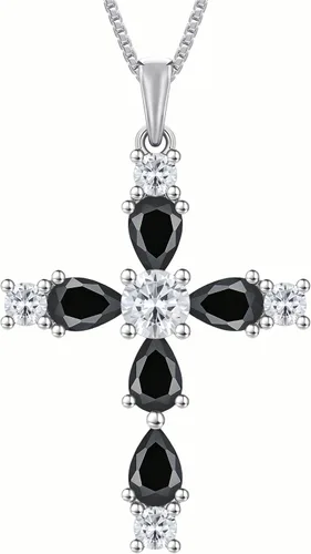 Miniatura 108 de YL Collar de cruz de plata de ley 925 con colgante de piedra natal religiosa para mujer