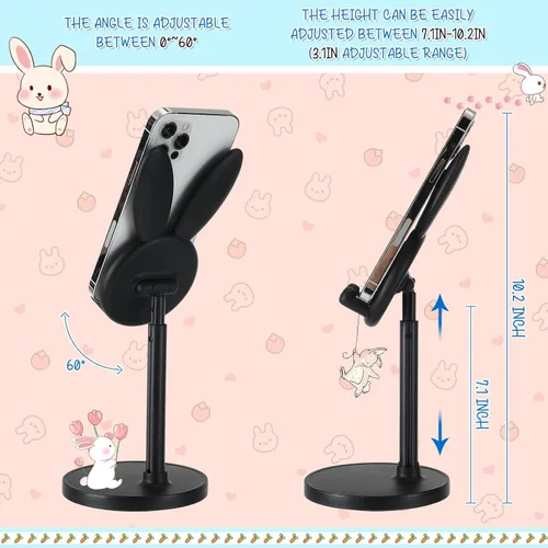 Miniatura 2 de Kathfly Paquete de 2 bonitos soportes para teléfono, soporte ajustable para teléfono de conejito para escritorio, soporte Kawaii, accesorios