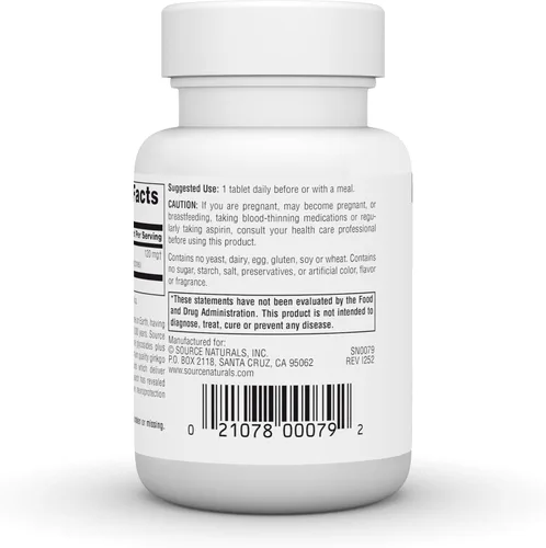 Miniatura 4 de Source Naturals Ginkgo-24 - Extracto de Ginkgo Biloba, 24% Glucósidos de Flavona 6% Lactonas Terpénicas -120 mg - 60 Tabletas