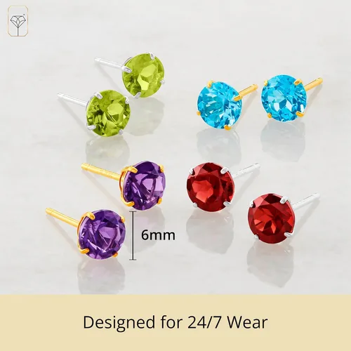 Miniatura 3 de MAX + STONE Aretes redondos de oro de 14 quilates, piedra natal de 0.236 pulgadas, piedras preciosas de oro real para mujer