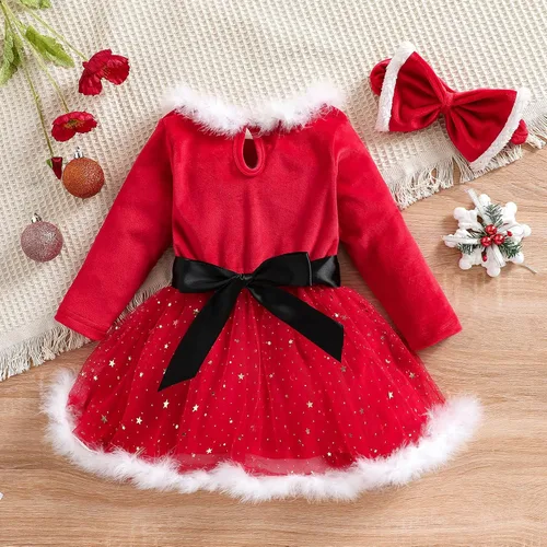Miniatura 2 de Trajes de Navidad para niñas pequeñas vestidos de Papá Noel manga larga cómodo vestido rojo de princesa