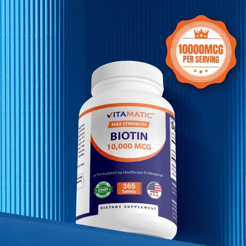 Miniatura 6 de Vitamatic Biotina 10,000 mcg (10 mg) para cabello, piel y uñas más fuertes - 365 tabletas veganas - también llamada vitamina B7-2 paquete
