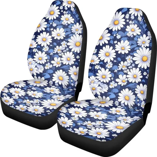 Miniatura 33 de Funda de asiento de automóvil con margaritas bohemias, diseño hippy arcoíris, margarita, flores, antideslizante, SUV, sedán, furgoneta, protector