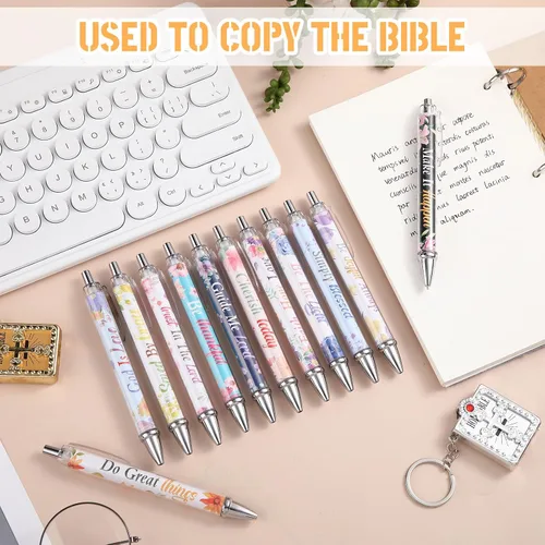 Miniatura 7 de Jutom 72 bolígrafos con versículo bíblico, bolígrafos de flores cristianas, bolígrafos con citas inspiradoras, bolígrafos retráctiles de tinta negra