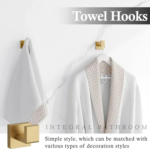 Miniatura 6 de Juego de accesorios de baño de oro cepillado de 10 piezas – barra para toallas de 23.6", anillo para toallas, soporte para papel higiénico