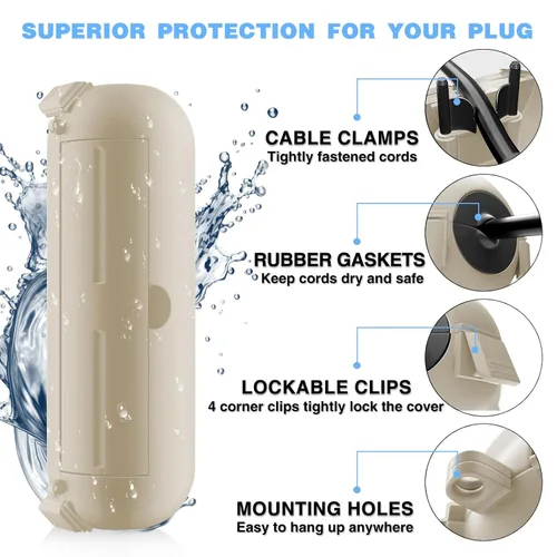 Miniatura 8 de Flemoon [Paquete de 3] Cubierta de cable de extensión para exteriores, impermeable, resistente a la intemperie, caja de conexión eléctrica