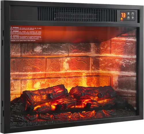 Miniatura 8 de Chimenea eléctrica de 23 pulgadas, calentador eléctrico de inserción de chimenea negra infrarroja 3D, con control remoto IR, vista de vidrio