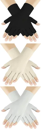 3 pares de guantes de protección solar UV para mujer, guantes de seda de hielo sin dedos, guantes de medio dedo para conducir, ciclismo, arte de uñas