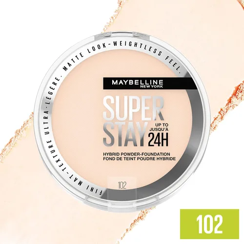 Miniatura 3 de Maybelline Super Stay Up - Base híbrida en polvo hasta 24 horas, maquillaje de cobertura media a completa, acabado mate, 102, 1 unidad