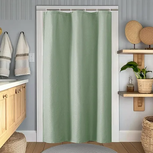 Miniatura 34 de OWENIE Cortina de ducha blanca para baño, 96 pulgadas, extra larga, elegante cortina de ducha de tela texturizada en relieve 3D, repelente al agua