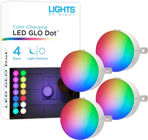 Lights by Night Mini luz nocturna LED que cambia de color, enchufable, sensor de atardecer a amanecer, compacto, 3 modos, iluminación ambiental,