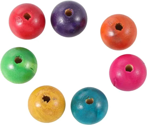 Healifty Cuentas de madera de colores de 0.98 pulgadas redondas para manualidades con mini agujero para fabricación de joyas y decoración del hogar,
