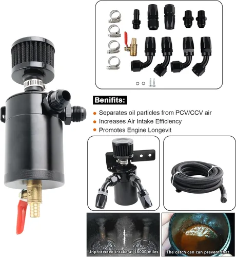 Miniatura 7 de 6AN lata de respiración con vaso de drenaje de 350ML y kit de montaje de manguera de combustible de 10 pies 6AN 3/8" con manguera de combustible