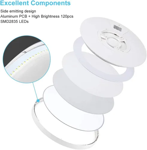 Miniatura 4 de Paquete de 2 lámparas LED de techo empotradas de 12 pulgadas, luz blanca diurna de 5000 K, 24 W 3200 LM, luces de techo planas redondas, luminosas
