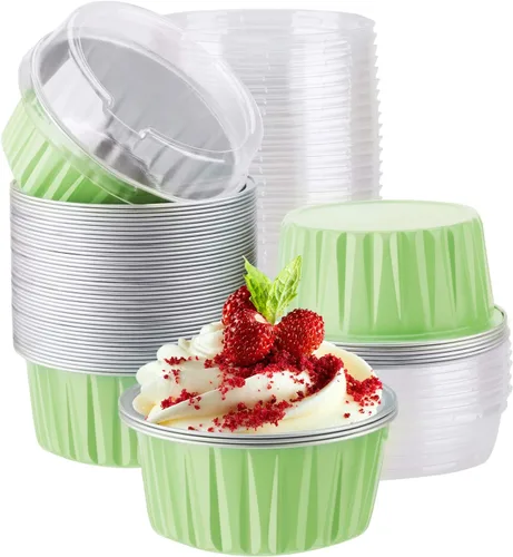 Miniatura 13 de EUSOAR Moldes de aluminio para magdalenas de varios colores, moldes de aluminio de 5 onzas para hornear, recipientes de postre con tapas, tazas de 5