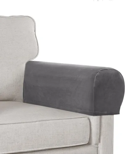 Miniatura 8 de Juego de 4 fundas para reposabrazos de sofá, de terciopelo afelpado, antideslizantes, para sofá, silla y sillón reclinable, color blanco roto
