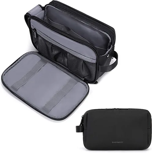 Miniatura 12 de Bolsa de aseo Bagsmart para hombres, organizador de artículos de viaje, kit Dopp resistente al agua, bolsa de afeitado para accesorios de aseo, Beige
