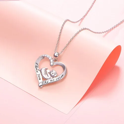 Miniatura 2 de Collar con colgante de corazón de nutria marina de plata de ley 925 para mujer
