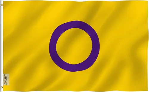 Anley Fly Breeze - Bandera intersexual de 3 x 5 pies, cabecera de lona y ojales de latón, bandera del orgullo intersexual, bandera con ojales de