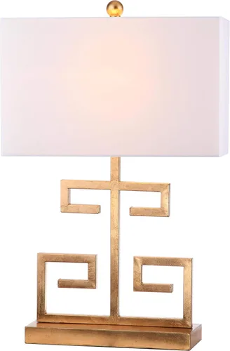 SAFAVIEH Lighting Collection - Juego de 2 lámparas de mesa modernas con llave griega dorada de 24 pulgadas, pantalla rectangular blanca, bombillas