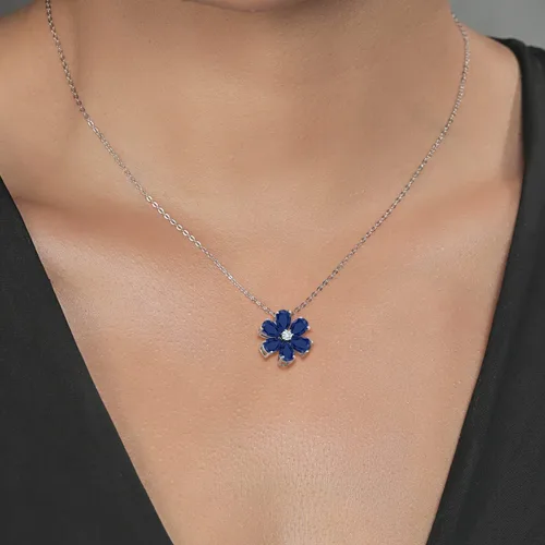 Miniatura 25 de Gem Stone King Collar de plata de ley 925 y oro amarillo de 10 quilates con piedra natal y diamantes cultivados en laboratorio, forma de pera