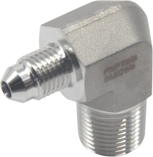 HFS (R) 3/8" macho NPT a 1/4" macho JIC codo 90° Flare tubería de acero inoxidable 304 (3/8" MNPT x 1/4" MJIC)