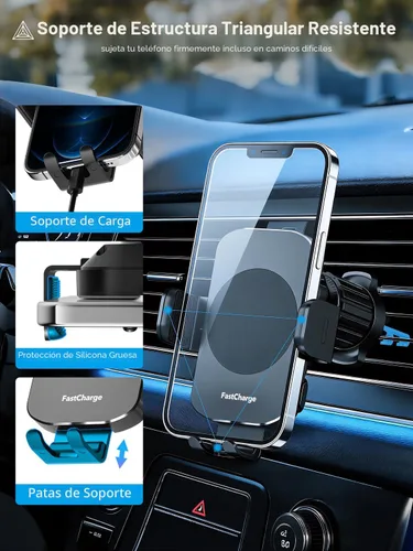 Miniatura 4 de Cargador de coche inalámbrico, soporte de teléfono de carga rápida de 15 W, soporte de teléfono con sujeción automática para parabrisas, ventilación
