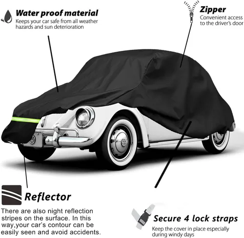 Miniatura 2 de YIXIN Fundas impermeables para coche para Volkswagen Beetle Bug Sedan 1960-1980, cubiertas de coche 190T, ajuste al cliente, correa resistente al