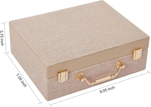 Miniatura 3 de Joyero portátil para mujeres y niñas con piel sintética, caja organizadora de aretes con espejo de maquillaje para regalos de Navidad y Año Nuevo