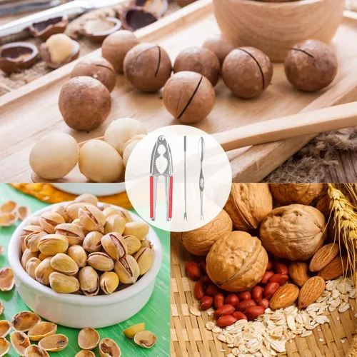 Miniatura 5 de Nut Crackers - Galleta de nuez de alta resistencia, con mango antideslizante rojo, con 2 tenedores/púas