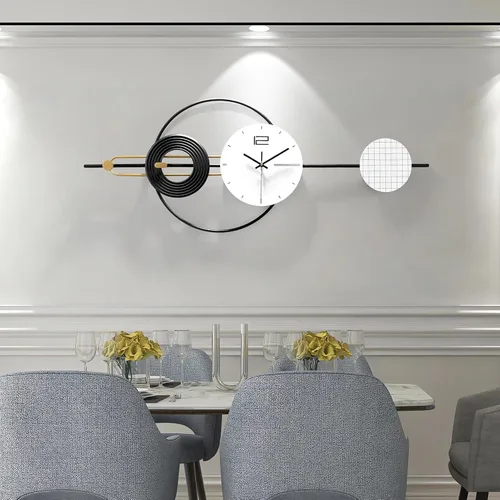 Miniatura 10 de Reloj de pared grande y moderno para sala de estar, reloj de pared decorativo silencioso a pilas con péndulo arte de pared de metal para decoración