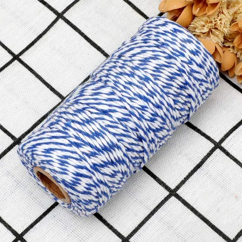 Miniatura 5 de Cordel azul para panaderos de 328 pies, hilo de algodón para manualidades navideñas, color azul oscuro y blanco