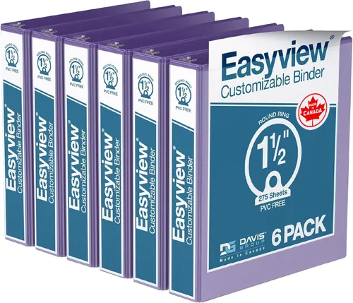 Miniatura 43 de Easyview - Carpetas prémium de 3 anillas con cubiertas transparentes y anillos redondos, carpetas para la escuela u oficina, 1 pulgada, paquete