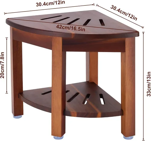 Miniatura 3 de HouseJoy Banco de ducha de esquina con estante: taburete de ducha de esquina para afeitarse las piernas, reposapiés de baño, banco de baño