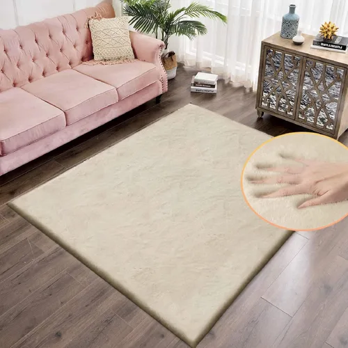 Miniatura 28 de ORINOVA Alfombra de felpa marrón claro beige de 8 x 10 pies para sala de estar, alfombra bohemia esponjosa de piel de conejo grande para dormitorio