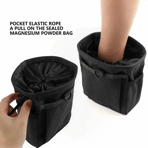 Miniatura 5 de Bolsa de tiza con cordón para escalar en roca con un mosquetón, diferentes bolsillos para escalar bouldering, gimnasia, bolsa de gimnasio, ajuste