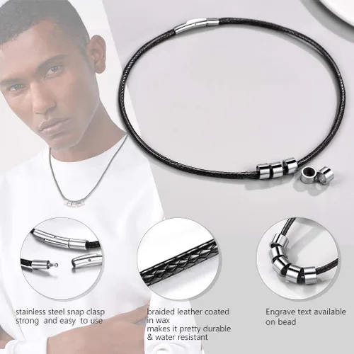 Miniatura 25 de PROSTEEL Collar de cuero impermeable para hombre, 0.079 in/0.118 in, 16 a 30 pulgadas, con cierre de acero inoxidable, cadena de bricolaje