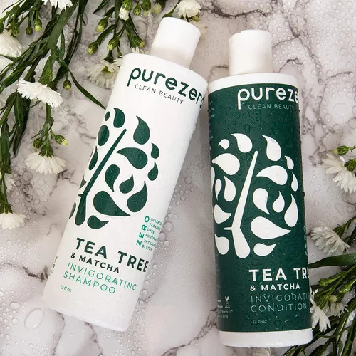 Miniatura 5 de Purezero Juego de champú y acondicionador Tea Tree & Matcha, tratamiento nutritivo y vigorizante para el cuero cabelludo, cero sulfatos, parabenos