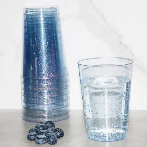Miniatura 4 de Homy Feel Vasos de plástico con purpurina azul de 12 onzas – 50 tazas desechables de cóctel y vino para fiesta de boda